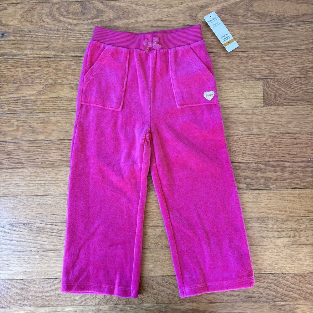 NWT JUICY COUTURE Toddler Baby Girl 3T Hot Pink Velour Track Pants Athleisure